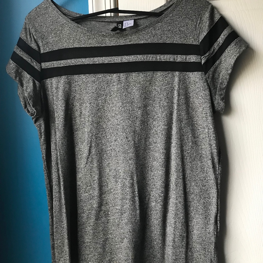 H&M grey t-shirt with black mesh detail